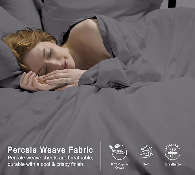 RUVANTI 100% Organic Cotton Sheets King Size, Percale Weave, GOTS Certified, 4-Piece Set, Deep Pocket 15", Crisp & Breathable, Soft Durable Bedding, Sábanas Algodón Orgánico – Silver Filigree