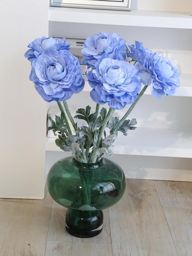 6Pcs Blue Ranunculus Artificial Flowers 19.7’’ Silk Ranunculus Flowers Realistic Faux Peonies for Wedding Bouquet Home Party Garden Outdoor Decoration(Blue)