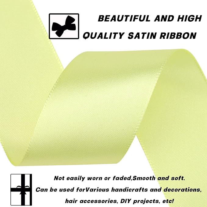 1-1/2 Inch 60 Yards Rice Yellow Solid Satin Ribbon for Gift Wrapping,Craft Floral Bouquets,Wedding Party,Timeless Flower,Decoration Floral Hair,Balloons