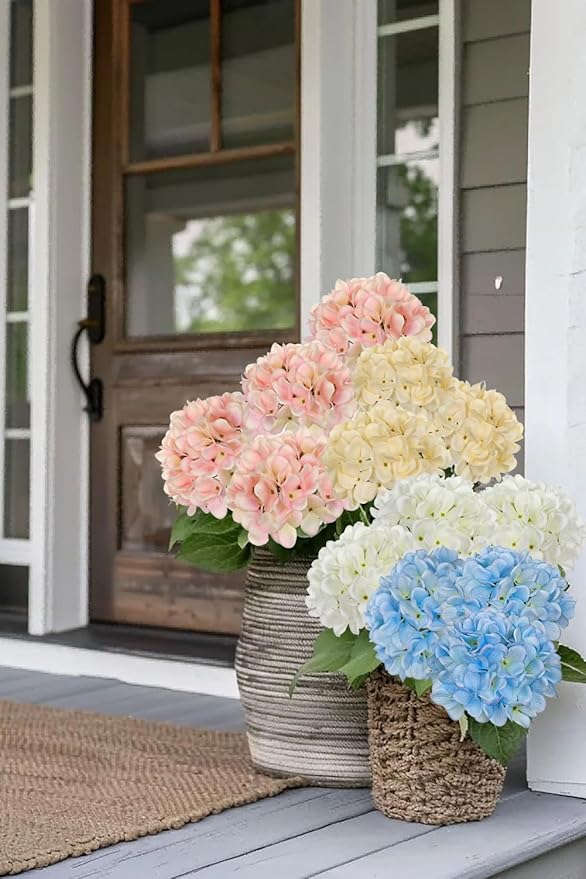 Hollyone 6 Pcs Blue Hydrangea Artificial Flowers Heads with Stems Silk Faux Hydrangea Blue Fake Flowers for Home Indoor Outdoor DIY Floral Wedding Flower Bouquets Kitchen Table Centerpiece Decor