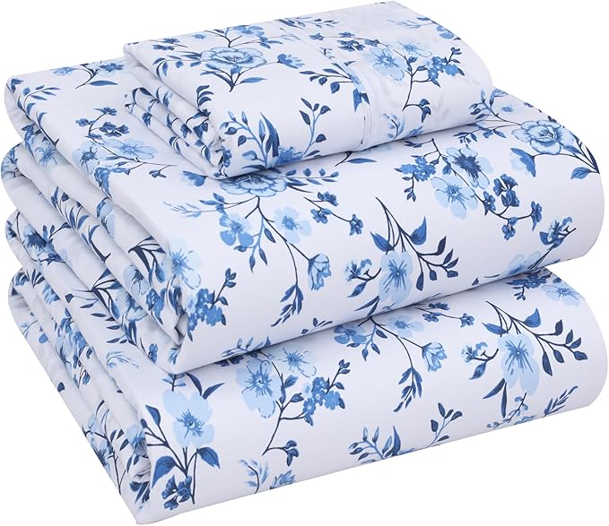 RUVANTI 100% Cotton Twin XL Sheet Sets, 3 Pieces, Soft & Breathable Percale Weave Bedding, Deep Pocket 16", Hotel Standard, Crisp Cool Feel, Durable, Perfect Size Floral Sheets, Annual