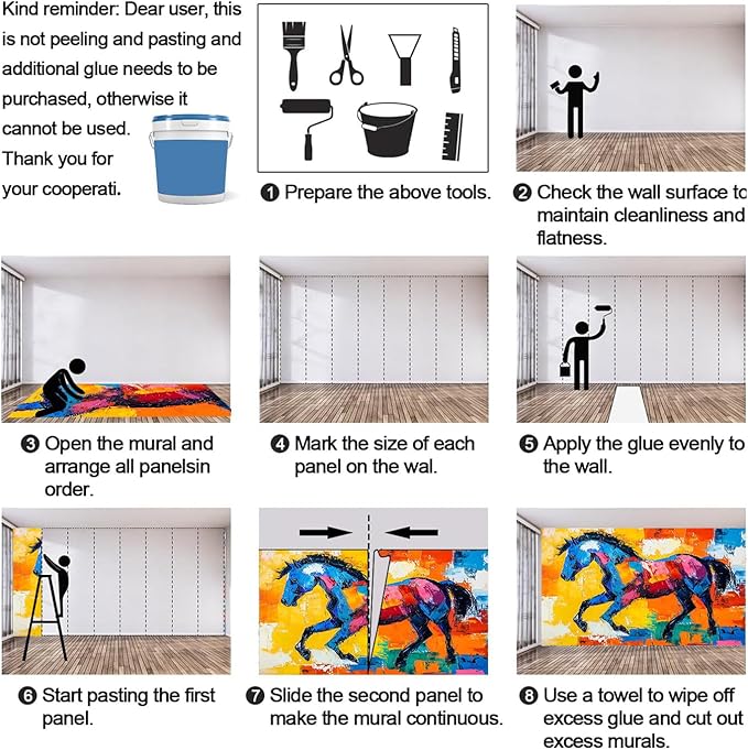 Abstract Horse Wall Mural, Colorful Horse Art 3D Wall Murals, Bold Abstract Animal Wallpaper Mural, for Living Room Bedroom Large Wallpaper Indoor Decor 137.8" W x100 H