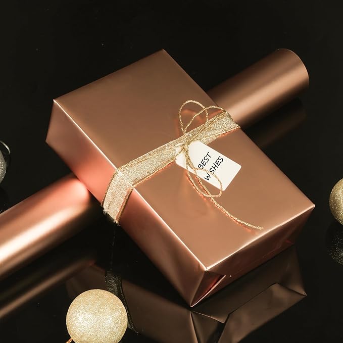 NESCCI Matte Metal Rose Gold Wrapping Paper, Solid Color Paper,Gift Wrapping Paper,Perfect for Wedding,Valentine's Day,Birthday, Christmas,Baby Shower (17.5 Inches X 32.8 Feet)