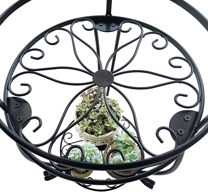 CASIMR 2-Pack Plant Stand, 2 Tier 19.2 inch Tall Metal Potted Holder Rack,Indoor Outdoor Multiple Flower Pot Shelf Rustproof Iron Garden Container for Garden Patio Living Room Corner Balcony, Black