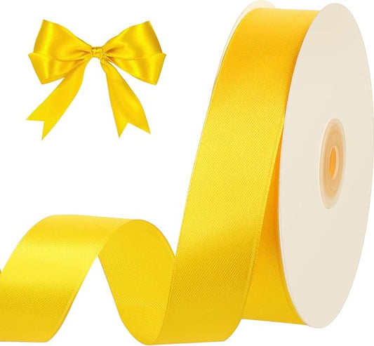 Yellow Ribbon 1 Inch 50 Yards Yellow Satin Ribbon for Fall Decor Harvest Party Gift Wrapping Baskets Bows Bouquet Crafts Christmas Decorations