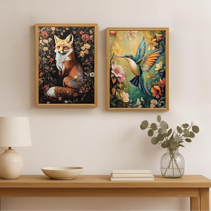 LLEEMPI William Morris Wall Art, Vintage Botanical Floral Wall Decor, Fox Flower Canvas Painting, Abstract Nature Botanical Aesthetic Picture for Living Room Bedroom Hallway Wood Framed 16x24 inch