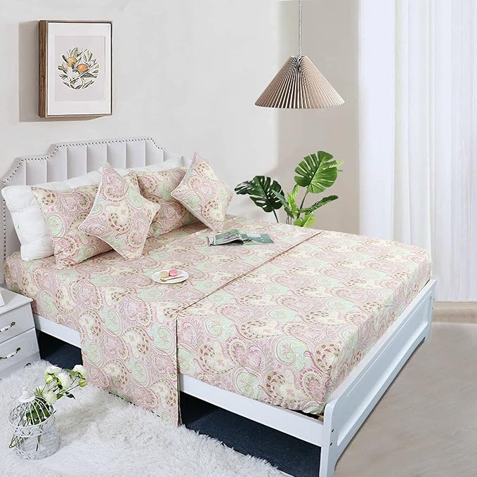 FADFAY 4 Piece Pink Paisley Bed Sheet Set Luxury Bedding Sets Designer Bedding Collections 800 Thread Count 100% Egyptian Cotton Deep Pocket Full