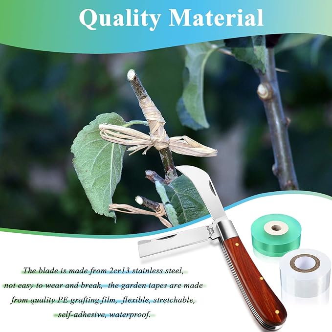 Grafting Gardening Knife for Pruning 2 Grafting Tape Double Blades Garden Knife for Budding Pruning with Plants Repair Tapes Rolls for Floral Fruit Tree