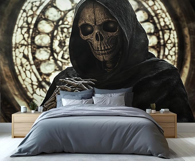 KIREUPA Gothic Skeleton Wall Mural, Dark Fantasy Skull 3d Wall Murals, Medieval Gothic Wallpaper Mural, for Living Room Bedroom Large Wallpaper Indoor Decor 78.7" W x55.1 H
