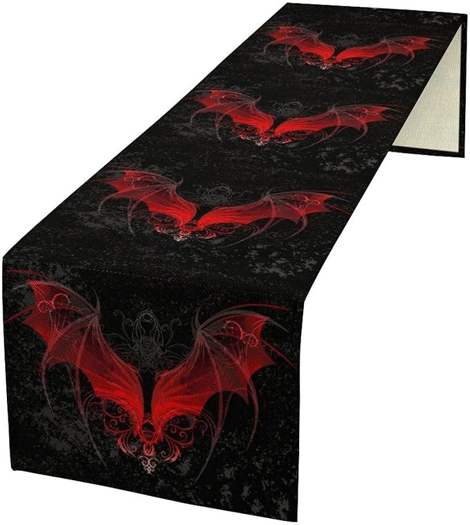 Gothic Table Runner,Red Bat Pattern Table Runner for Home Kitchen Table Dining Garden Farmhouse Wedding Party Decor 13x60 Inch