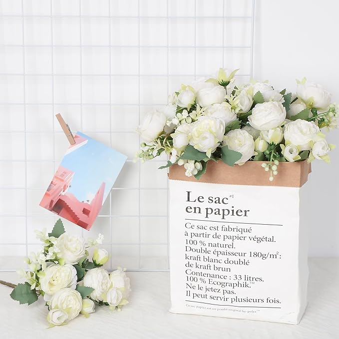 SOMYTING Peonies Artificial Flowers, Fake Flowers White Peonies Faux Flowers Vintage Artificial Silk Flower Peonies Bouquets Floral Arrangements Home Wedding Party Coffee Table Decor (White, 2PCS)
