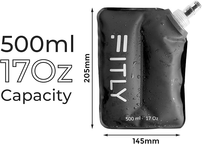 FITLY Soft Flask - Shrink As You Drink Soft Water Bottle for Hydration Pack - Folding Water Bottle Ideal for Running, Hiking, Cycling, Climbing & Rigorous Activity