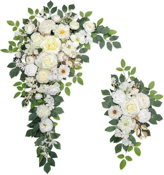 Wedding Arch Flowers,Artificial Flower Arch Decor,2pcs Artificial Flower Arrangement for Wedding Decor Reception Backdrop Floral Decorations (White)