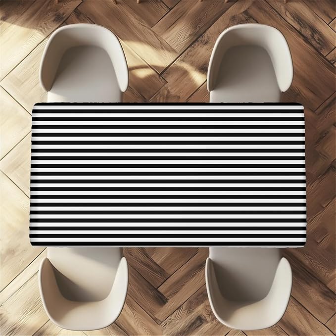 Rectangle Table Cloth Cover Waterproof Elastic Fitted Polyester Fitted Tablecloths for 6 Foot Tables for Indoor,Picnic, Camping, Outdoor （72" x 30"，Stripe）