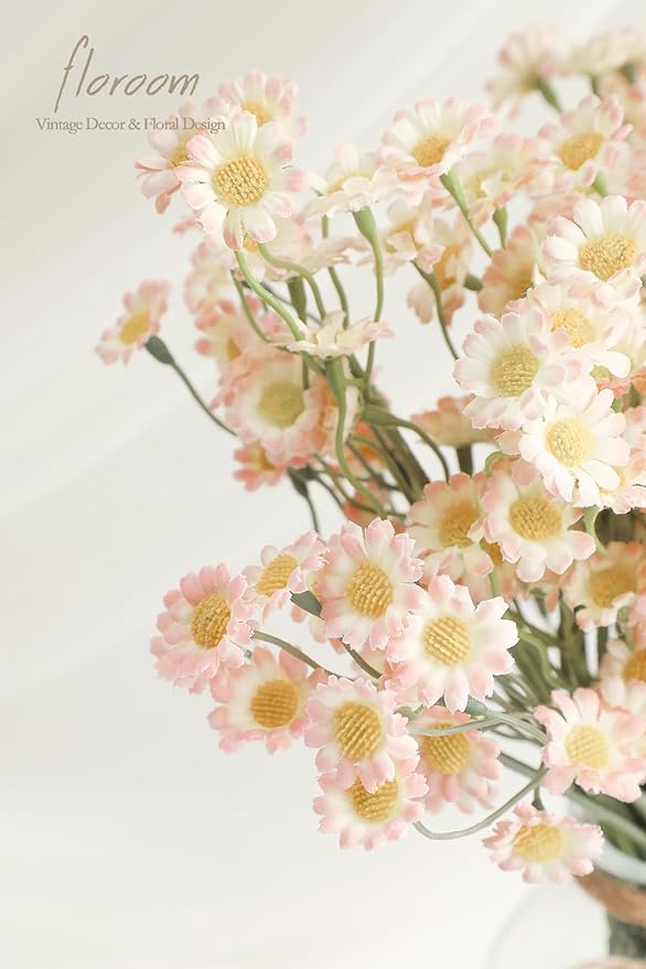 Floroom 24pcs Blush Small Artificial Flowers Faux Silk Daisies Fake Wildflowers with Stems for DIY Pink Wedding Bouquets Floral Arrangements Party Decor Centerpieces Decorations (Vase Not Included)