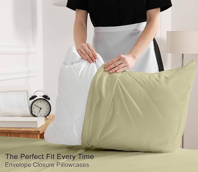 RUVANTI 100% Cotton Twin Sheets Set, 3 Pieces, Soft & Breathable Percale Weave Bedding, Deep Pocket 16", Hotel Standard, Crisp Cool Feel, Durable, Perfect Dyed Bed Sheet, Sage Green