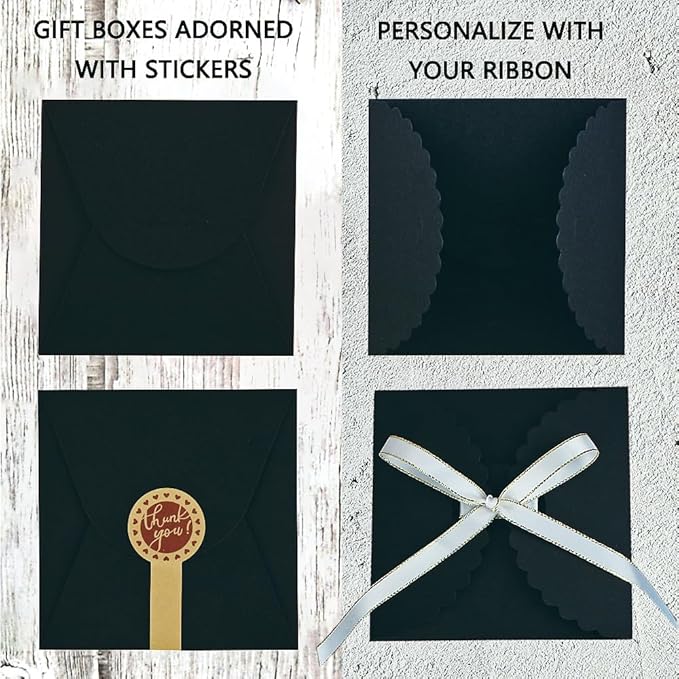 Small Black Boxes for Gifts, 10 PCS Gift Box with Stickers for Thanksgiving, Anniversaries, Party, Birthday, Graduations, and More(4.75” x 4.75” x 3.53”)