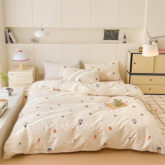 AOJIM Cute Duvet Cover Set for Kids Adults, Pure Cotton Comforter Cover Set with Multiple Cartoon Pattern Designs, Soft Bed Set 3pcs Queen Size, Colorful Quilt Cover for Room Decor(No Comforter)