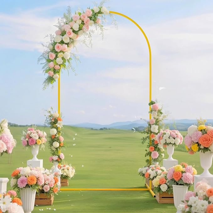 FUHSY 7.2FT Arch Backdrop Stand and Cover Set Balloon Metal Arch Stand with White Arched Backdrop Cover Wedding Arches Backdrops Stand Cover for Birthday Party Baby Shower Decor Indoor Outdoor