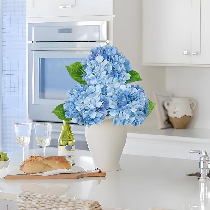 Oairse 3Pcs Blue Hydrangea Artificial Flowers 19.7 in Real Touch Faux Hydrangea Stems Silk Flowers with Stems Fake Blue Flowers Bouquet for Floral Arrangements Table Centerpieces Wedding Home Decor