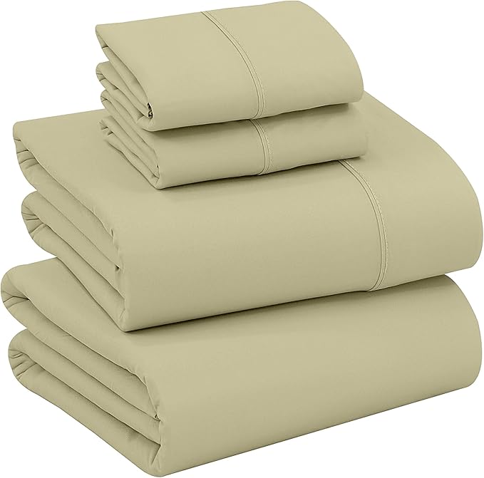 RUVANTI 100% Cotton Sheets Queen Size Set, 4 Pieces, Soft & Breathable Percale Weave Bedding, Deep Pocket 16", Hotel Standard, Crisp Cool Feeling, Durable, Perfect Dyed Bed Sheet, Sage Green
