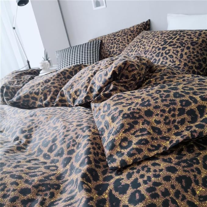 Leopard Print Comforter Set Twin XL Animal Cheetah Printed Comforter Fluffy Soft Leopard Pattern Comforter with 2 Pillowcases Brown/Black Floral Print Bedding Set All Season Boho Twin XL Comforter Set