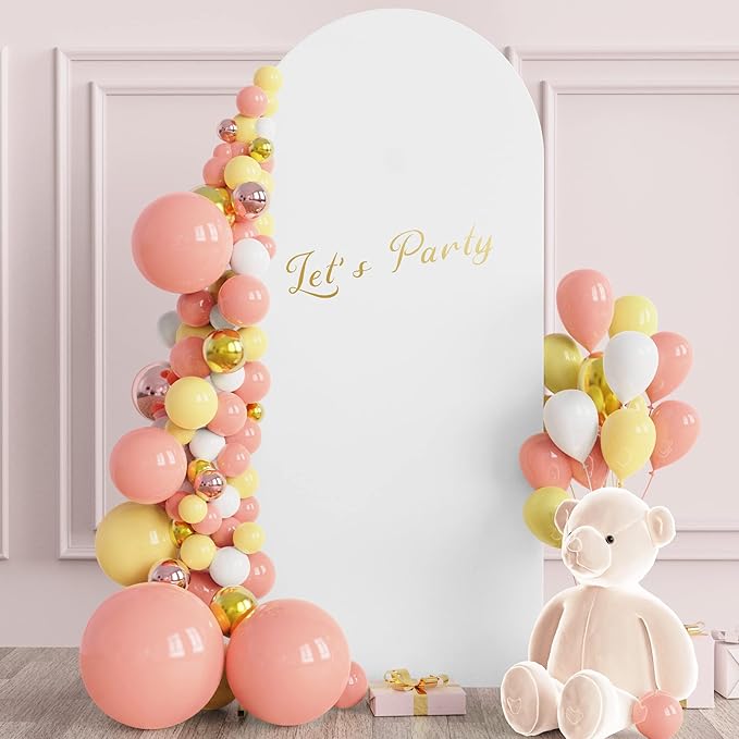 Wokceer 5FT Wedding Arch Backdrop Cover Spandex Fitted White Wedding Arch Covers Round Top Chiara Arches Backdrop Cover for Birthday Party Ceremony Banquet Decoration