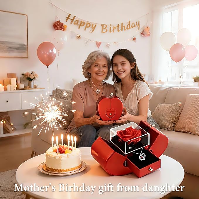 Preserved Rose Mother Gifts for Mom from Daughter Birthday Gift for Mum from Son Forever Red Roses with Mom Rose Heart Necklace for Grandma Mama Nana I Love You