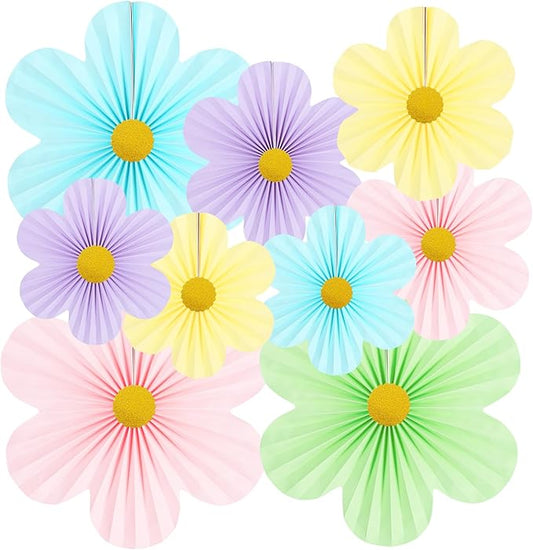 Pastel Party Decorations Paper Flowers Decorations for Wall Classroom Paper Fans Floral Backdrop Flower Wall Decor Pack of 9 Colorfu