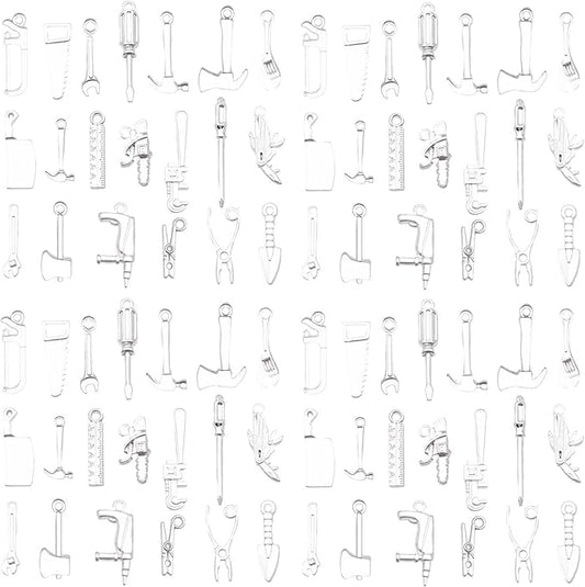 WOCRAFT 60pcs Bright Silver Tools Charms Bracelet Charms for Jewelry Making Sets DIY Necklace Bracelet Keychain Crafting Charms Kit Craft Supplies (SN903)
