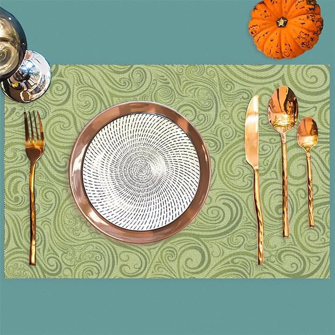 PVC Placemats Set of 4 Sage Green Abstract Art Wipeable Table Mats Washable Heat Resistant Non Slip Vinyl Dining Table Mat for Kithen Indoor Outdoor Patio Farmhouse Place Mats Decorative