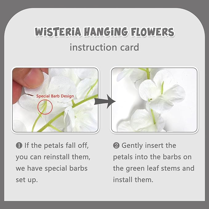 24 Pack White Green Wisteria Hanging Flowers Garland, 3.77 Feet Artificial Flower Vines, Fake Wisteria, Artificial Vines Hanging Garland for Backdrop Outdoor Yard Garden Decor