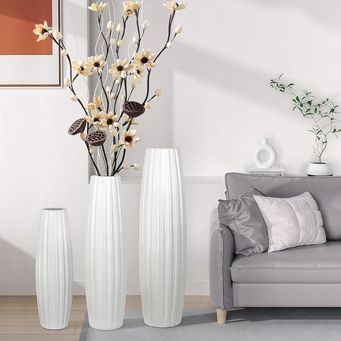 Large Floor Ceramic Vase 17.7 Inches Tall,White Modern Flower Tall Vases for Office, Home,Farmhouse,Living Room Décor,Simple Origami Design Fall Decorative Porcelain Flower Arrangement Vase Ideal Gift