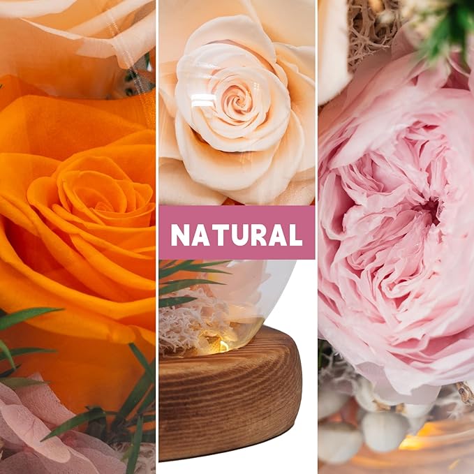 Eternal Flowers: Forever Flower Gifts for Her-Elegant Preserved Flowers in Glass Dome-Romantic Valentines, Anniversary, Mom Gifts for Her-Flowers for Delivery Prime (Champagne)