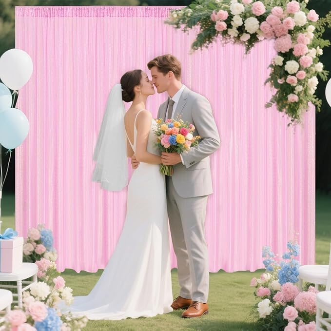 Matte Pink Sequin Backdrop Curtain 2 Pieces 2FTx8FT Glitter Photography Backdrop for Party Wedding Birthday Christmas Decorations