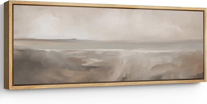 SIGNFORD Large Framed Canvas Print Wall Art Neutral Seascape Soft Coastal Landscape Illustrations Modern Art Relax/Calm Warm for Living Room, Bedroom, Office - 60"x20"