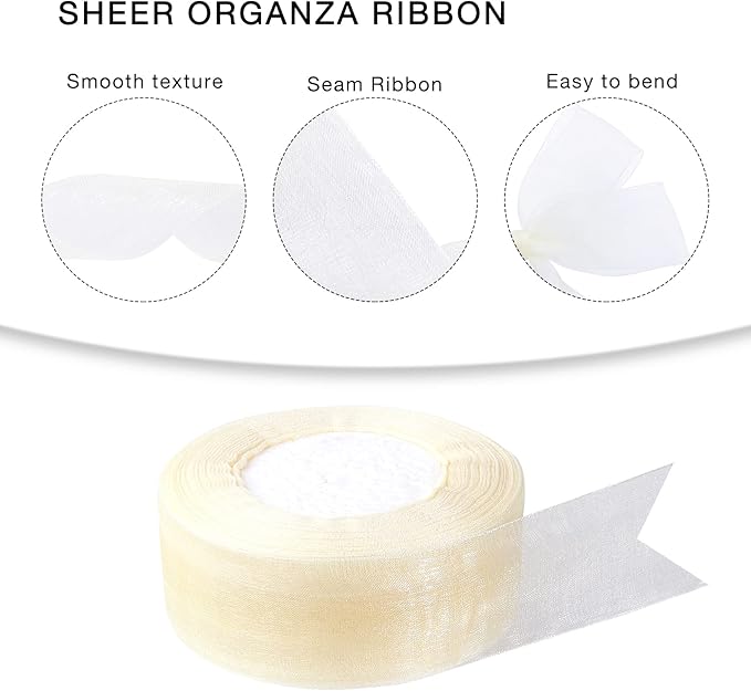 1.5 inch Sheer Organza Ribbon Ivory Chiffon Ribbon for Gift Wrapping Christmas Halloween Decoration Wedding Bouquet Crafts 50 Yards