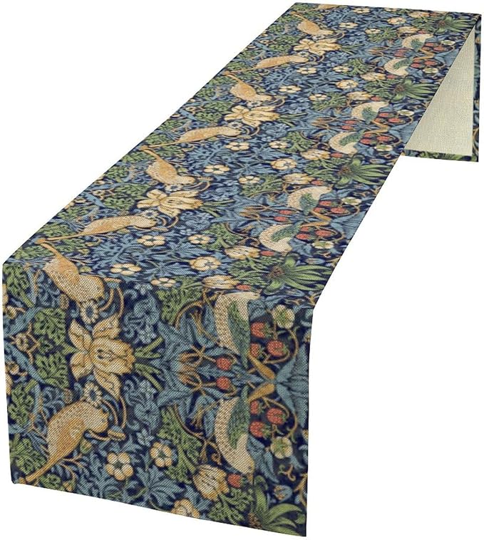 William Morris Floral Table Runner, Vintage Flowers Botanical Printed Table Runner for Home Kitchen Dining Table Decoration,13x36 Inch Strawberry Thief