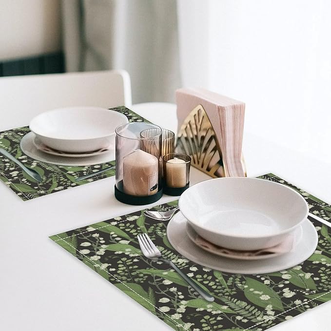 Vintage Botanical Placemats Set of 4, 17x12 Inch Retro Nature Plant Exotic Green Leaves Wildflower Table Mats for Home Party Kitchen Dining Decor