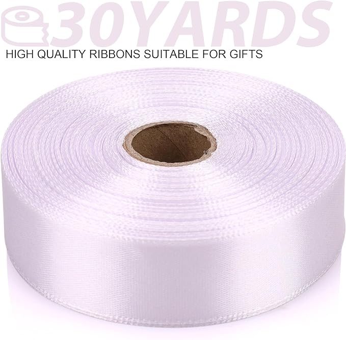 7/8 Inch 30 Yards White Satin Craft Ribbon-Single Face Polyester Ribbon for Handmade Roses,Gift Wrapping,Timeless Flower,Bouquets,Wedding and Party Decoration