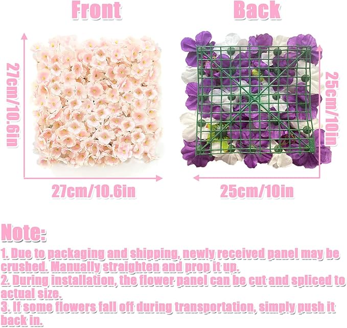Flower Wall Backdrop, 12PCS 10.6"-15.7" Artificial Flower Wall Panel with Various Styles, 3D Floral Wall Decor for Wedding Photo Background Festive Party Home Decoration (G-A003, 10.6*10.6in)