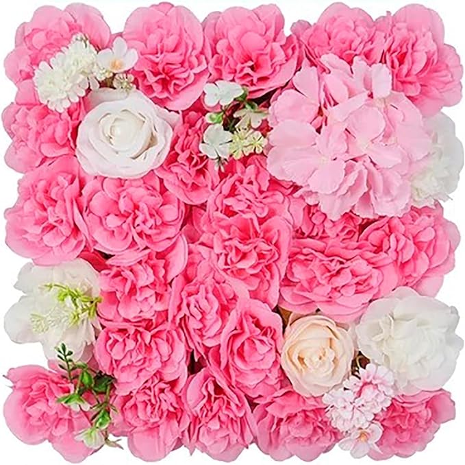 Flower Wall Backdrop, 12PCS 10.6"-15.7" Artificial Flower Wall Panel with Various Styles, 3D Floral Wall Decor for Wedding Photo Background Festive Party Home Decoration (L010, 15 * 15in)