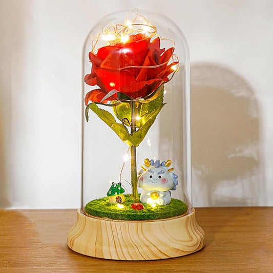 Levvohd Red Roses Birthday Gifts for Mom from Daughte, Beauty and The Beast Rose, Light Up Rose in Dome for Her Girlfriend Mom Christmas Mother Day Valentine Day Gift (Dragon)