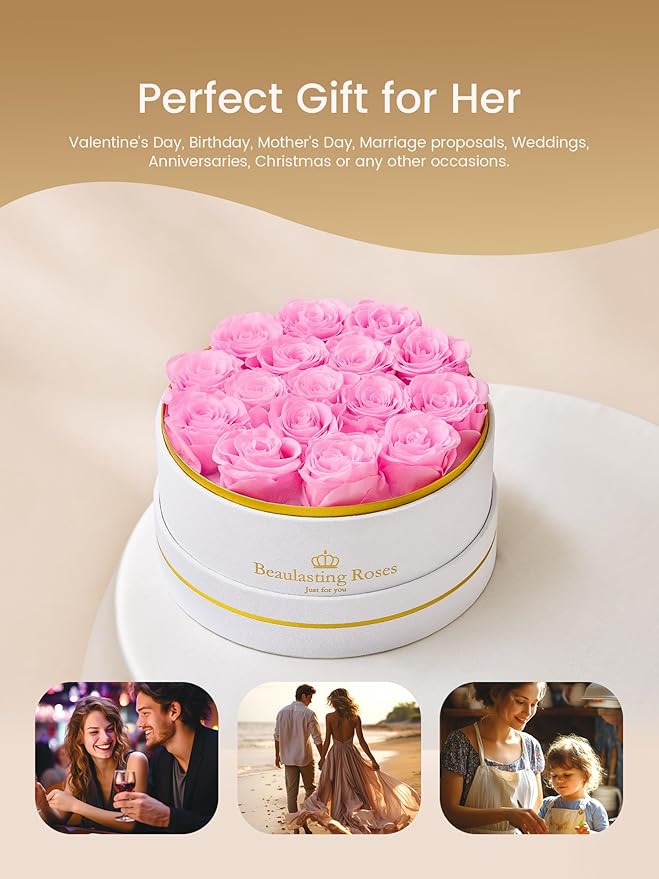 Preserved Roses Forever Flowers Real Roses in a Box Mother's Day Birthday Flowers for Her Mom Women Wife Valentine's Day, 16 Light Pink Roses