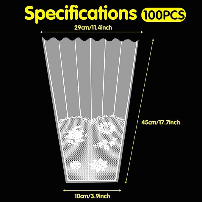 FOIMAS 100pcs Flower Bouquet Bag Plastic Wrapping Bags Clear Floral Bouquet Sleeve Cellophane Sleeves Flower Bouquet Packaging Bags for Flower Craft Birhtday Wedding Valentine's Day Mother's Day