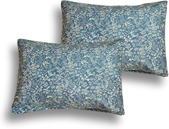 mixinni Blue Floral Duvet Cover King Size Cotton Flowers Pattern King Bedding Set Garden Style Comforter Cover Set with Zipper Closure-Luxury Quality Soft Durable Easy Care (3pcs, King Size)
