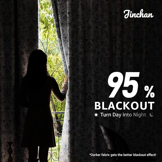 jinchan Floral Blackout Curtains for Bedroom Living Room 63 Inches Length Farmhouse Curtains Room Darkening Vintage Short Drapes Traditional Rod Pocket Window Treatment 2 Panels Set Blue on Beige