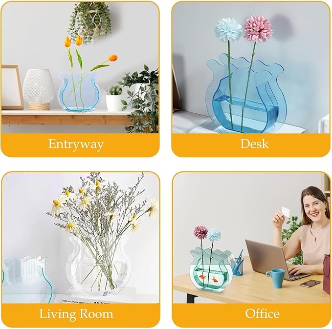 Acrylic Fish Bowl Flower Vase for Small Fish or Plant, Iridescent Dual-Use Decorative Vase for Home or Office Desk, Modern Rainbow Acrylic Bud Design Décor (Iridescent, Regular Size)