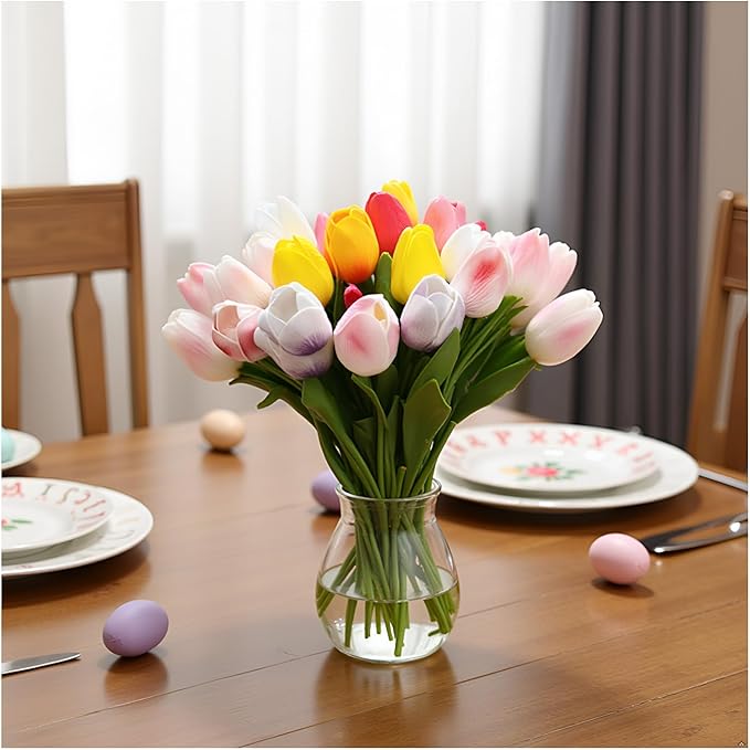 18pcs Multicolor Artificial Tulips 13" PU Artificial Flowers for Family Friend Gifts DIY Flower Arrangement Flowers in Home Kitchen Office Party Wedding Dining Table Decoration