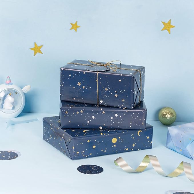 WRAPAHOLIC Neutral Birthday Wrapping Paper Sheet - 12 Sheets Folded Flat with 12 Gift Tags for Birthday, Baby Shower, Father's Day, Christmas - 19.7 Inch X 27.5 Inch Per Sheet